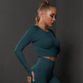 Summer solid color knit seamless fitness top - sweat-wicking, shaping, compression long sleeve running, training, and yoga apparel for women
