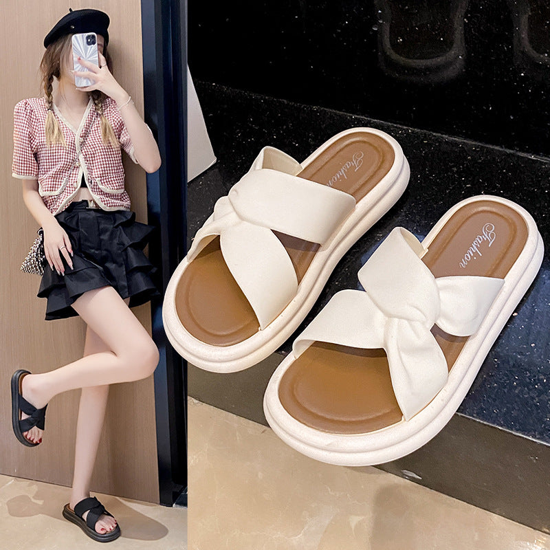 Trendy platform slides for women - summer 2024 new arrivals: fashionable crossover design, elegant chunky sole, perfect for summer outings