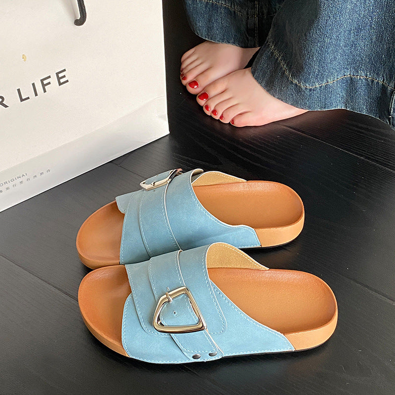 2025 new french retro chunky sole single buckle french sandals & slippers - summer outdoor wear, unisex, export quality