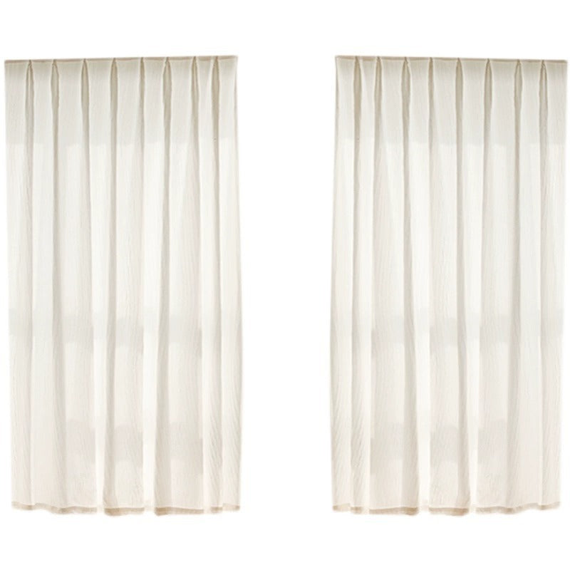 French chic crinkled tulle curtain - sheer light, privacy screen for living room, balcony, bedroom door, decorative window curtain