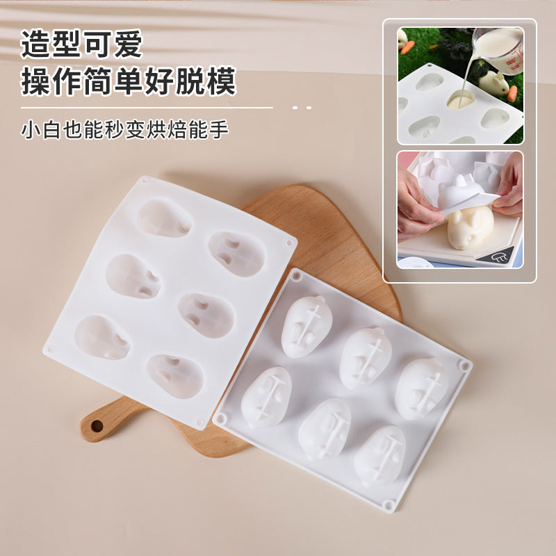 Silicone 6-cavity bunny mousse mold - diy halloween chocolate baking cake mold