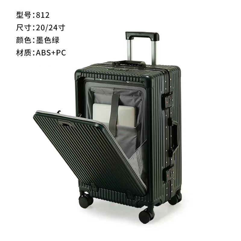 Suitcase 20 inch front open cover boarding case 24 inch rechargeable trolley case men's large-capacity business suitcase durable