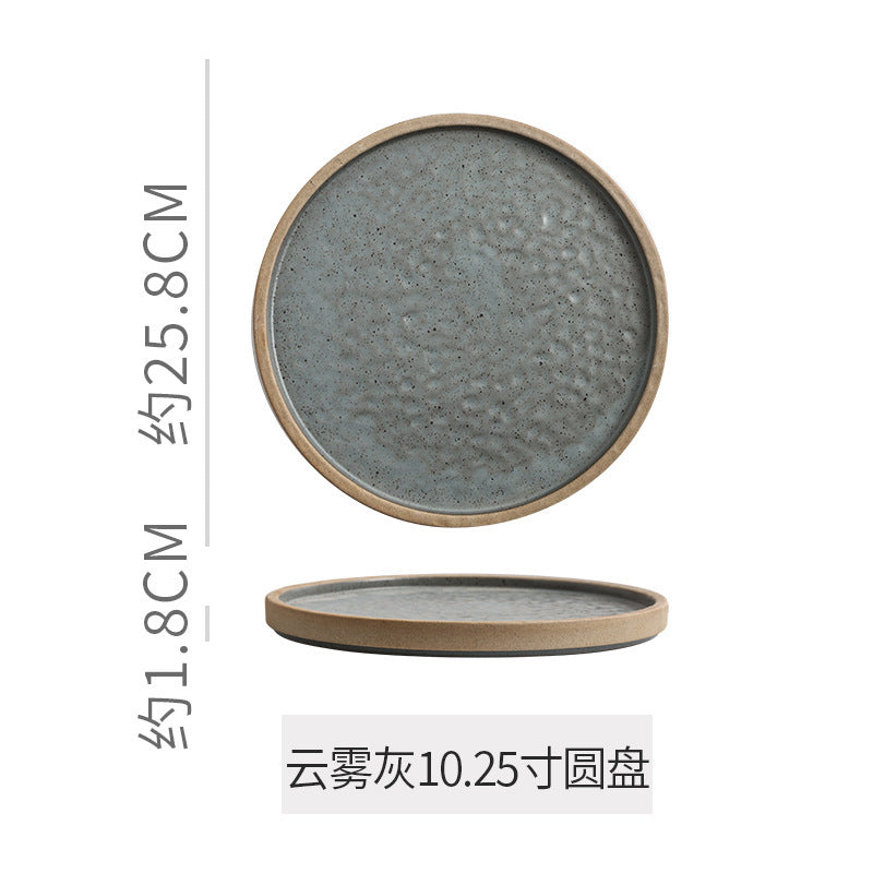 Retro stoneware western food steak plate japanese style with edge restaurant hotel for homestylish shallow plate dessert side dish plate