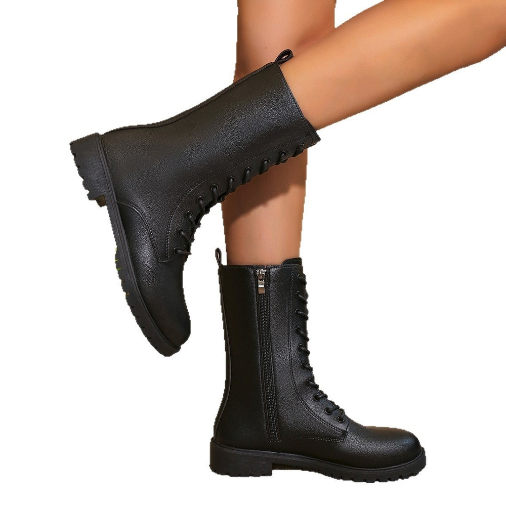 Plus size women's mid-calf boots with side zipper - british style, autumn  new collection, retro round toe knight boots -