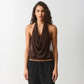 fashion style women's clothing  spring and summer new arrivalfashionelegant sleeveless halter layered backless t-shirttops for women