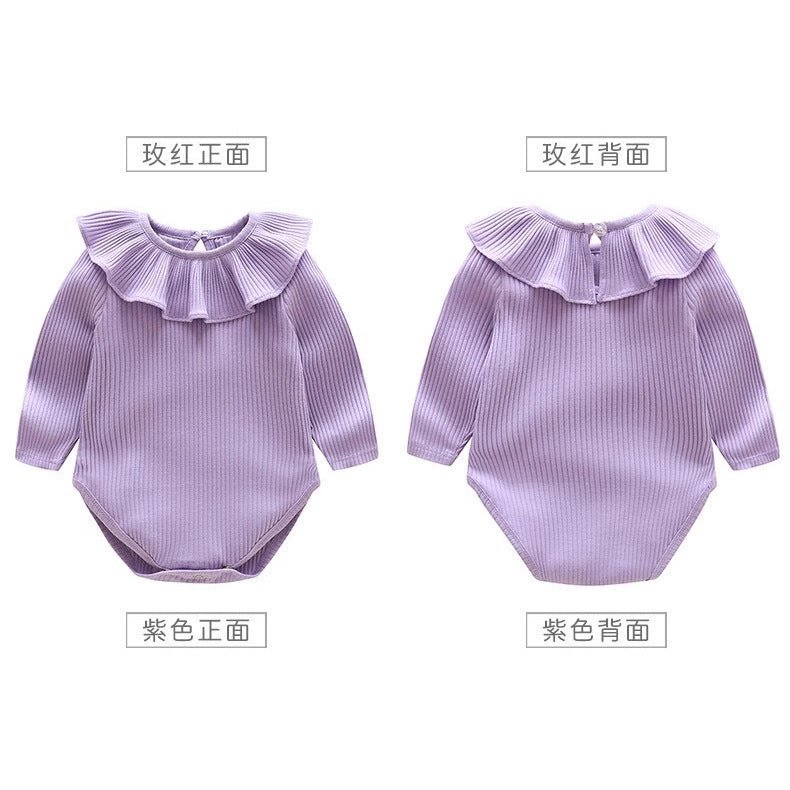 Girls' european and american style spring/autumn long-sleeve ruffle solid color romper jumpsuit outfit