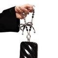 Luxury pearl bowknot phone charm - premium short 3d crystal wrist strap