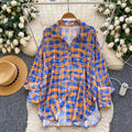 K-styleloosegrids pattern comfortable breathable shirt women's long sleevesspringcardigancommuting boyfriend style lazy sun protection tops