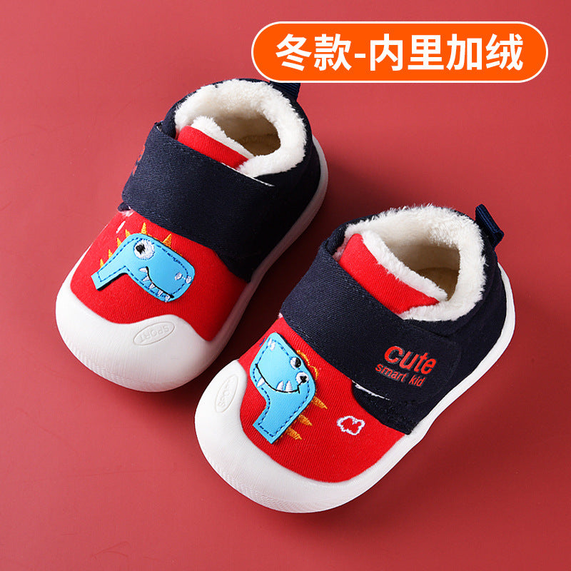 Toddler shoes for baby boys, spring and autumn, 0-1-2 years old, soft sole infant shoes, winter fleece-lined cotton shoes for baby girls