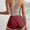Amazon european and american style home wear multi-color heart print ribbed jacquard sexy lingerie set with camisole and shorts