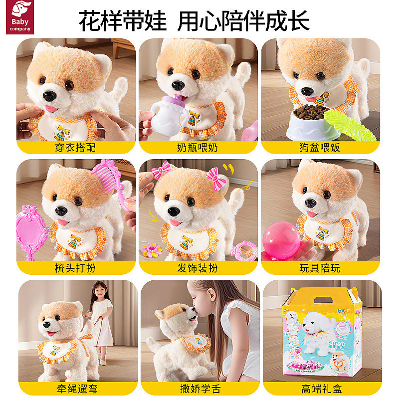 Kids' electric realistic plush toy dog - walks, barks, moves, learns to talk, licks - electronic dog for boys and girls