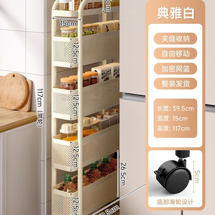 Narrow gap storage shelf stainless steel cart kitchen refrigerator narrow space organizer mobile bathroom storage cabinet