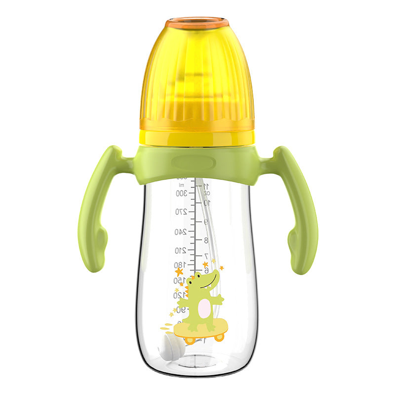 English boxed baby bottle baby wide diameter anti-choking and anti-flatulence PP bottle with handle and straw bottle