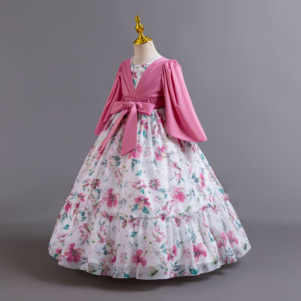 European and american new girls' chiffon floral princess dress - perfect for parties, piano performances, and evening events. kids' dress