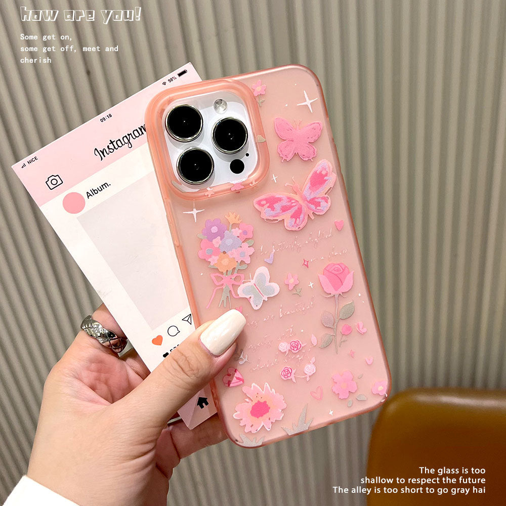 High-end graffiti garden suitable for apple 17promax mobile phone case transparent pink european and american style iphone16 protective case