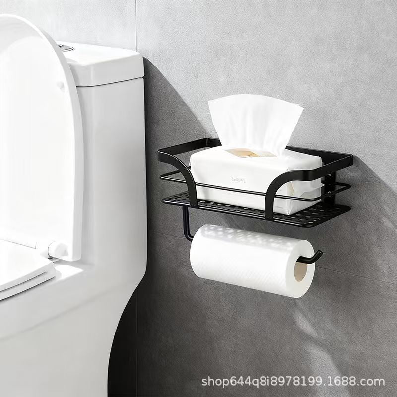 Wrought iron bathroom wall-mounted multi-functional storage rack - tissue, plant, and organizer shelf for toilet area