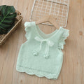 Spring/summer new girls' tank top with handmade floral bow, sweet knitted vest, girls' spring/summer outfit set