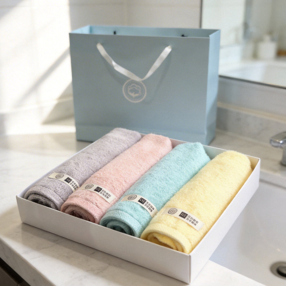 Towel gift box set of 4 super soft 40-count pure cotton towel, pure cotton, absorbent and lint-free, kids towel gift