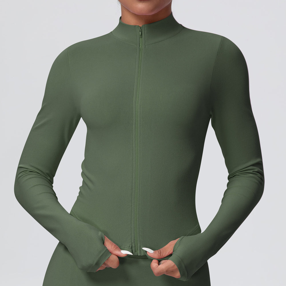 European and american seamless stand collar zipper long sleeve yoga jacket women's tight-fitting quick-dry outerwear running fitness apparel sports top