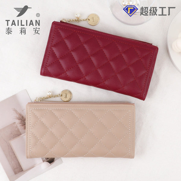 Women's long wallet tailian new pearl pendant women's wallet,  embroidery thread clutch wholesale