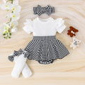Children's clothing  cross-border european and american girls black tops houndstooth skirt suit new