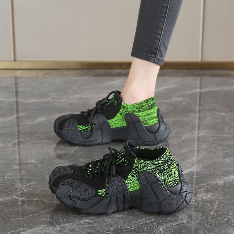 Breathable flyknit sock sneakers women's shoes 2025 new yeezy style chunky sole athletic casual shoes soft sole non-slip running shoes for women