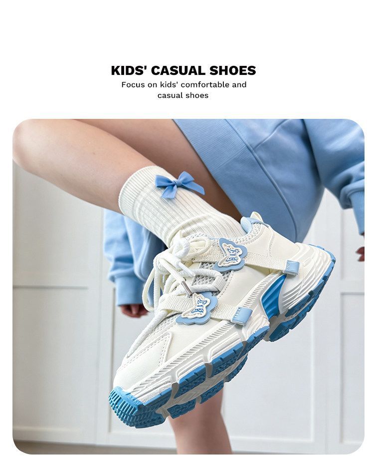 Girls' white sneakers -  new summer collection - trendy chunky sneakers for girls - breathable mesh upper - perfect for older kids
