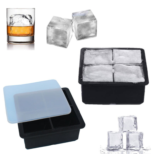 Summer hot-selling silicone 4-hole square ice grid with lid whiskey bar ice box square mold factory direct sales