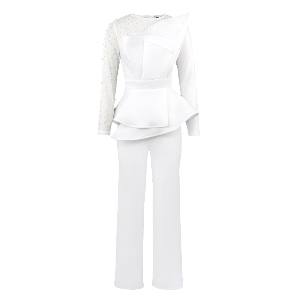 Am220928 designer patchwork beading jumpsuit slimming look banquet dress outfits for women