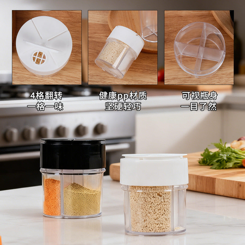 Four-in-one seasoning bottle kitchen sealed transparent flip-top multi-compartment for home seasoning jar portable outdoor barbecue storage box