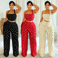 C7695 cross-border   fashion women's casual thin tassel polka dot wide-leg pants set