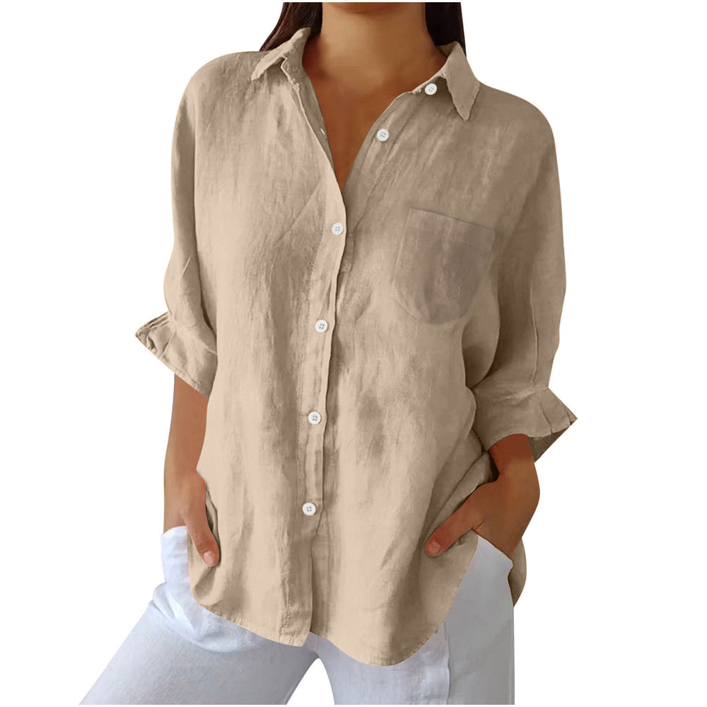european and american  spring new arrival cotton linen button pocket shirt jacket loungewear casual women's top