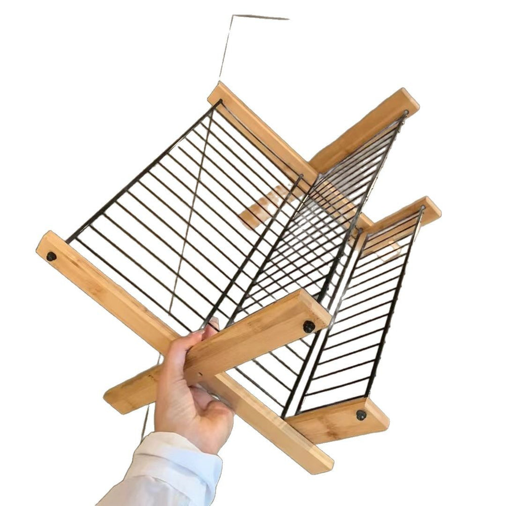 Popular foldable dish storage dish rack, bamboo drain rack, countertop multi-functional kitchen storage rack, multi-layer