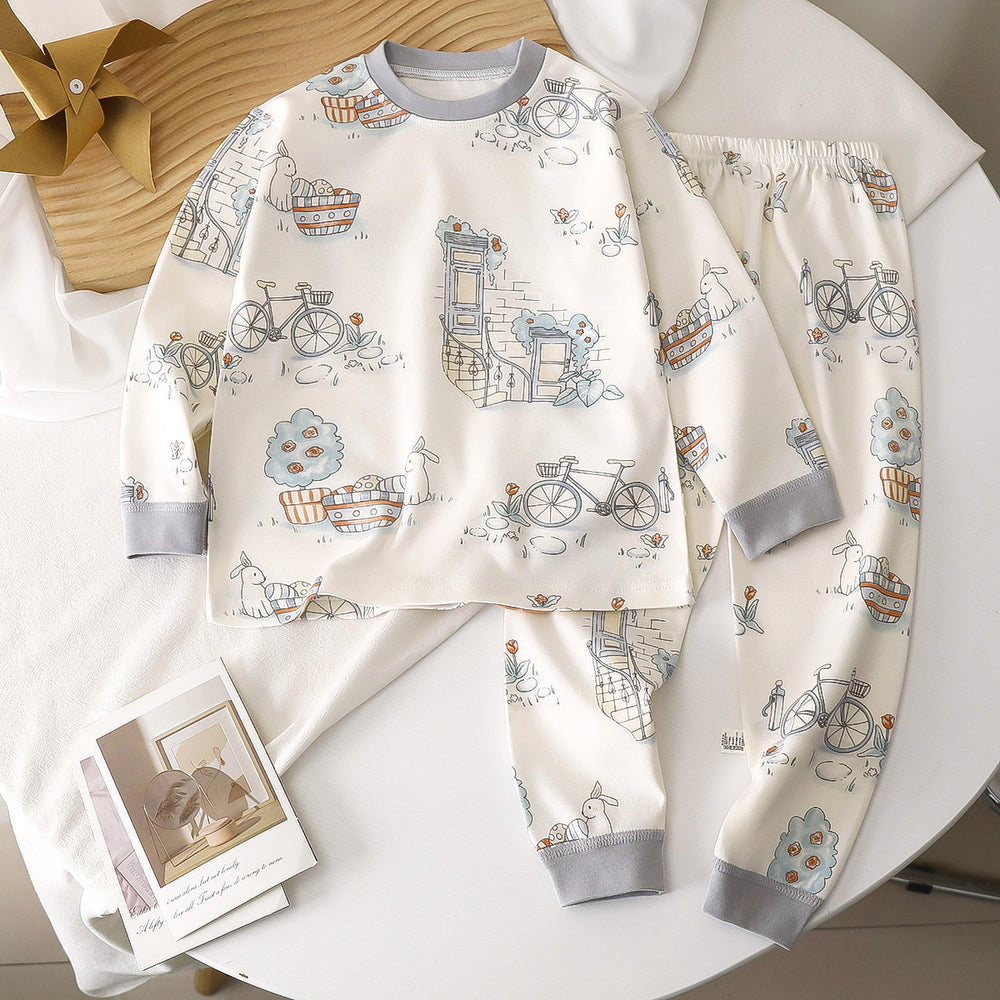 Custom kids' thermal underwear set - factory direct, 100% cotton, crew neck base layer, spring/autumn style, toddler & children's sizes, all-cotton loungewear