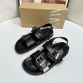 Za2025 new arrival lazy thick sole metal buckle bobo sandals for women 2025 new arrival summer genuine leather easiest for match beach shoes