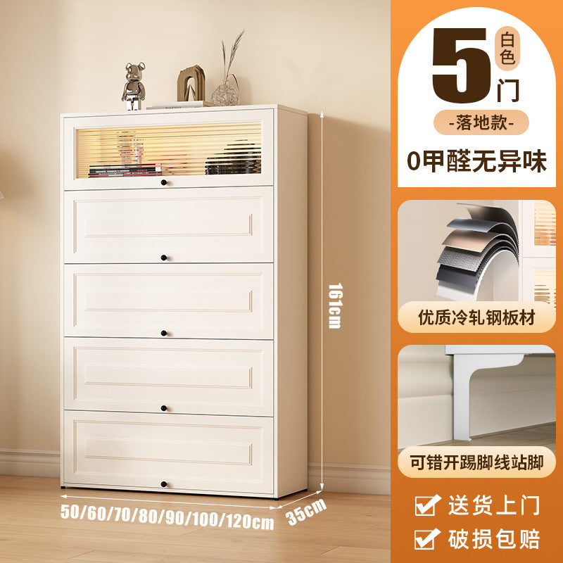 Steel five-bucket flap door cabinet, entrance integrated locker, dust-proof floor-to-ceiling storage cabinet, cream wind bookcase display cabinet