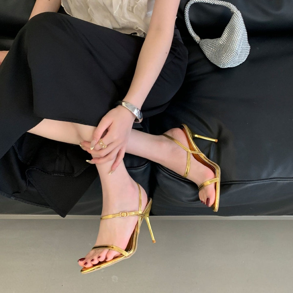 Summernew arrival one-piece buckle sexyeasiest for match stiletto sandals open toe rubber bottom abrasion resistantfashionelegant pointed toe