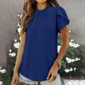 cross-border women's solid color button-down crew neck short sleeve ruched top