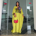 European and american cross-border women's clothing:  summer new arrival - elegant v-neck, loose fit, plus size, patchwork slit striped dress for women