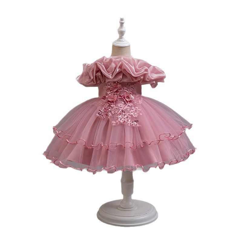 children's one-shoulder tulle princess dress - perfect for weddings, banquets, piano recitals, and parties