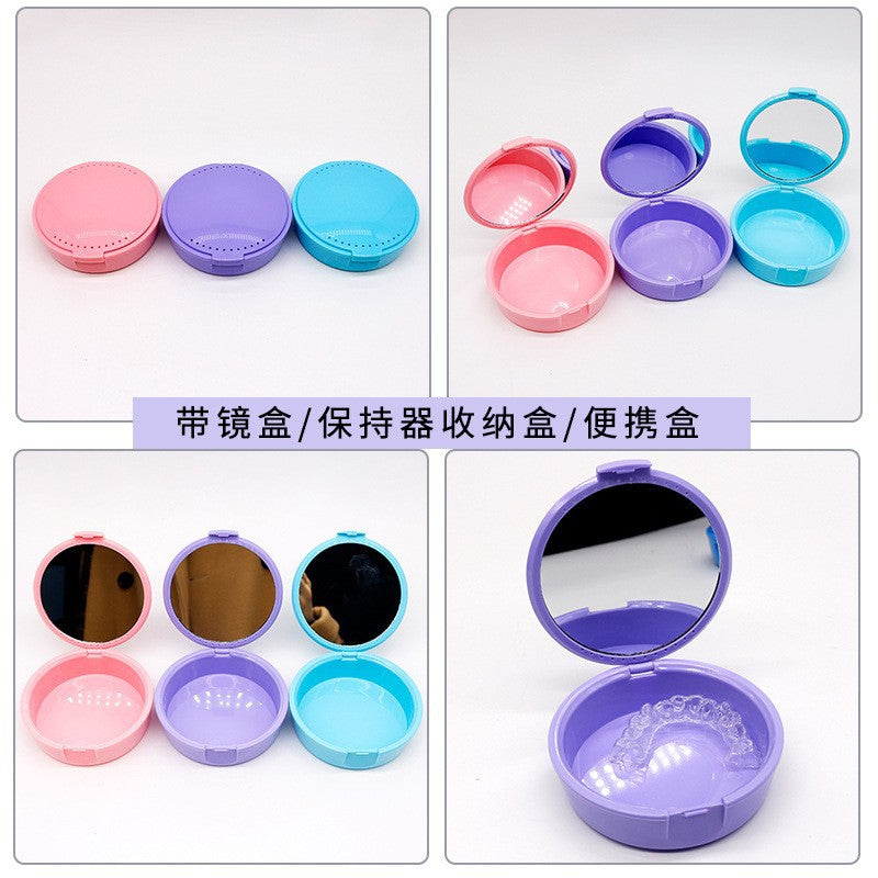 Dental Mirror Small Tooth Box Holder Tooth Storage Box, Oval Orthodontic Orthodontic Orthodontic Box, Portable Braces Box