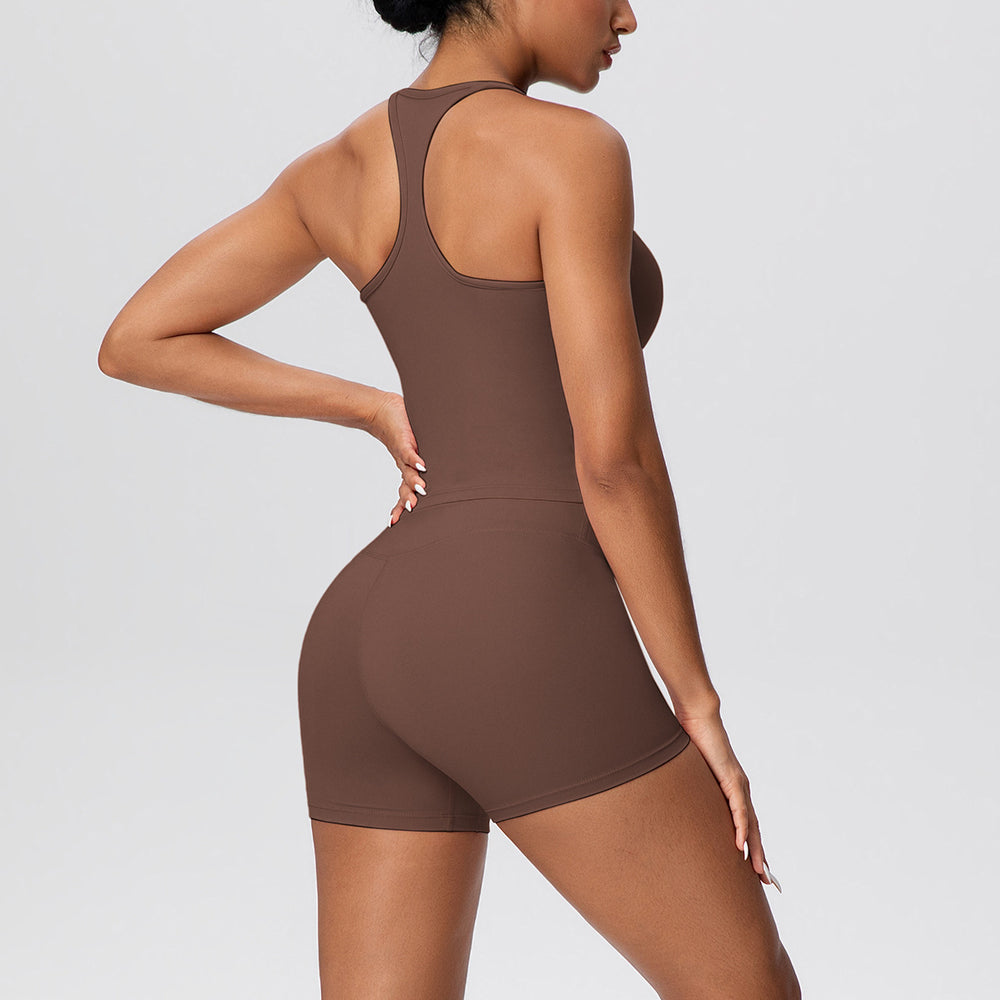 brushed back tight racerback high waist yoga suit sports running fitness shorts suit for women
