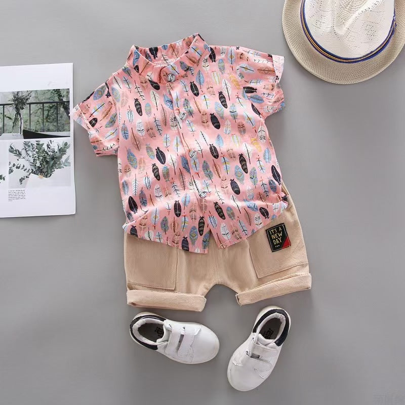 Kids' clothing boys' shirt short sleeve set, boys' short sleeve shirt, boys' clothing, baby boy shirt set