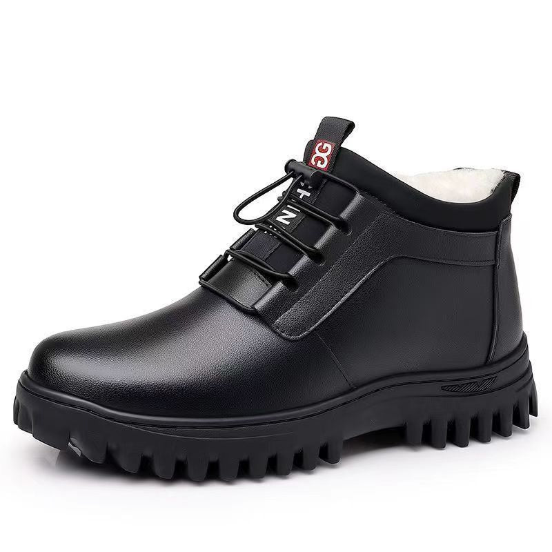 【100% genuine soft leather】men's winter snow boots - warm, thickened, fleece-lined, high-top, versatile casual cotton leather shoes - trendy style