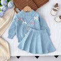 Fall and winternew arrivalgirlsuitstereo hook flower bowsknittingsweatertops skirtsuitcross-border children's clothing