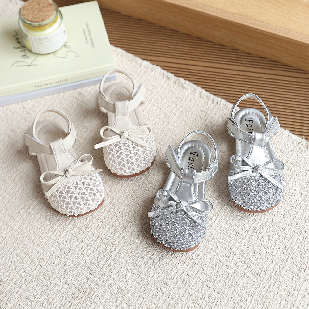 Girls' sandals: new summer collection - woven, hollow-out design, soft sole, first walker shoes, stylish korean princess sandals