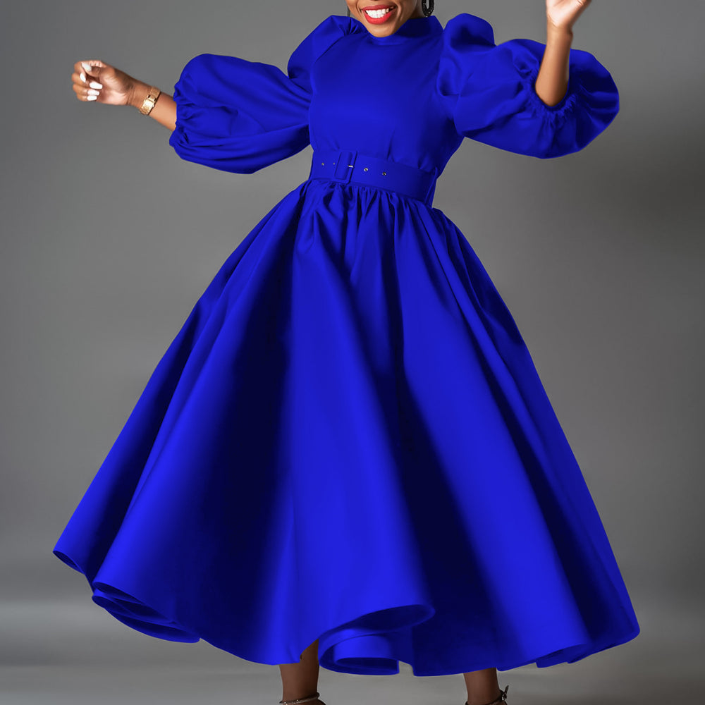 plus size women's clothing fashionlooseplus sizefashionpure color large skirt puff sleeve mid-length skirt african dress