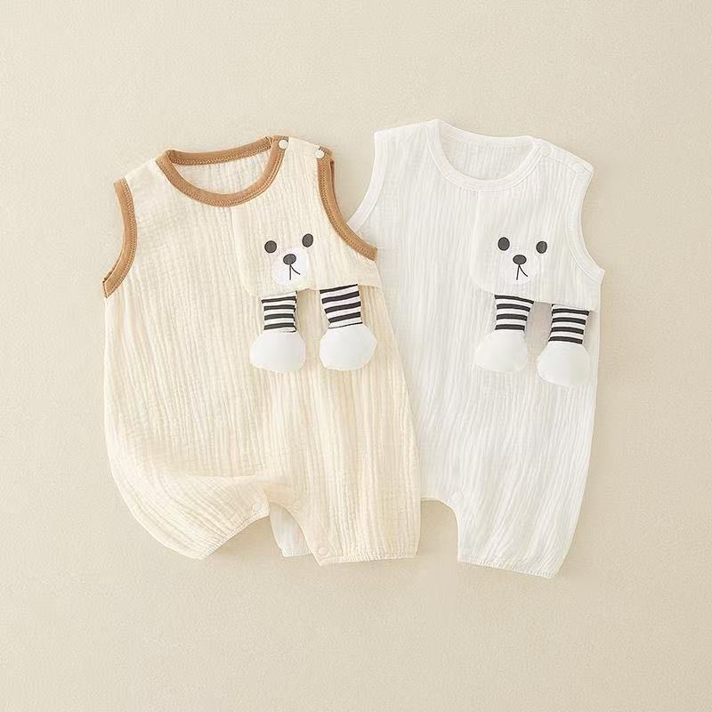 New arrival kidsfashion style vest wide shoulder jumpsuit summer boys newborn summer cartoon jumpsuit