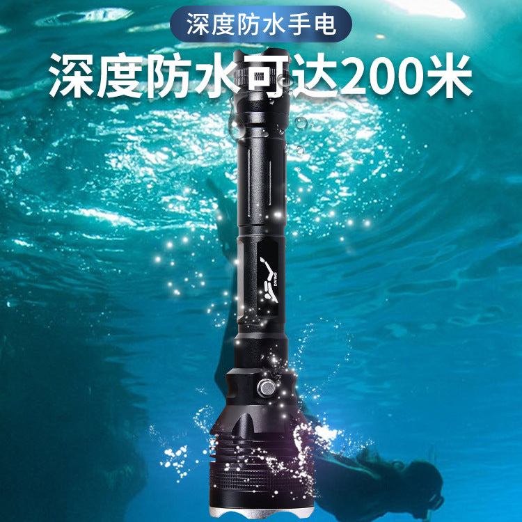 Cross-border diving flashlight XHP-70 strong light flashlight, aluminum alloy LED flashlight professional magnetic control flashlight