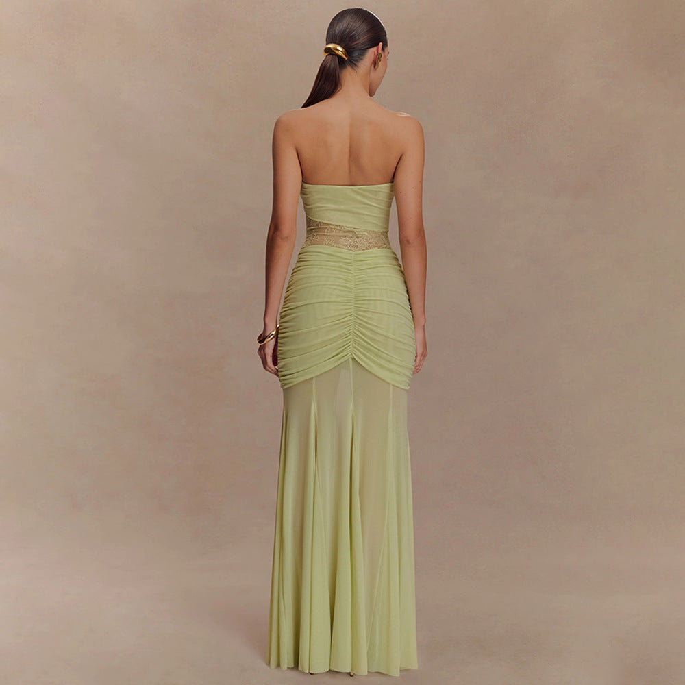 European and american cross-border  summer new sleeveless bandeau maxi dress - sexy, spicy, ruched, cutout, slim-fit women's dress